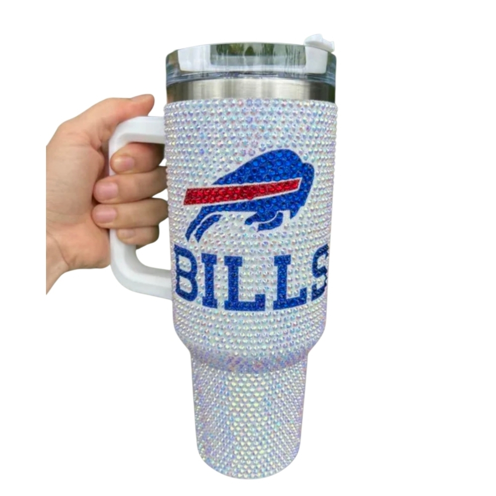 NEW WHITE BUFFALO BILLS SPARKLY RHINESTONE WATER BOTTLE